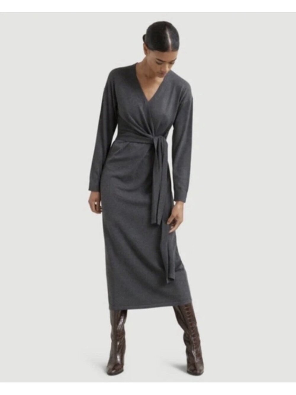 Modern Citizen Lenese Front-Wrap Sweater Dress Midi Gray Long Sleeve Sz S Nwot